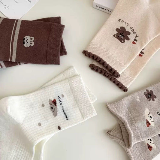 Cozy Coffee Bear Knit Socks