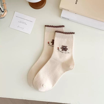 Cozy Coffee Bear Knit Socks