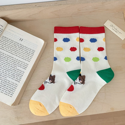 Playful Cartoon Cat Knit Crew Socks