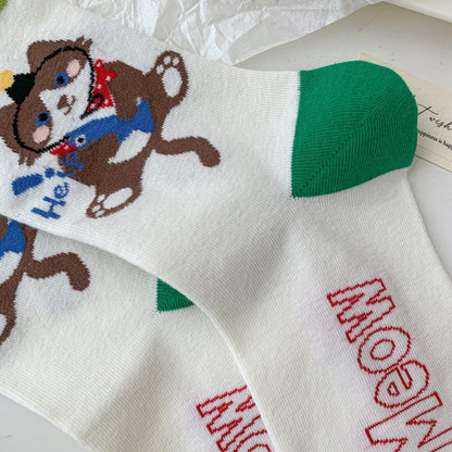 Playful Cartoon Cat Knit Crew Socks