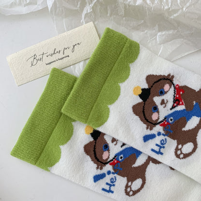 Playful Cartoon Cat Knit Crew Socks