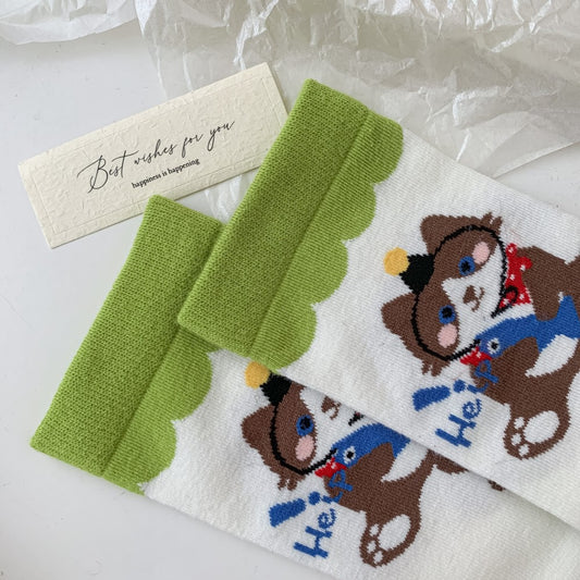 Playful Cartoon Cat Knit Crew Socks