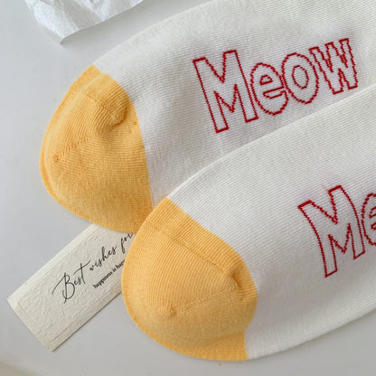 Playful Cartoon Cat Knit Crew Socks