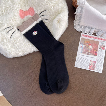 Kitty Fuzzy Trim Crew Socks