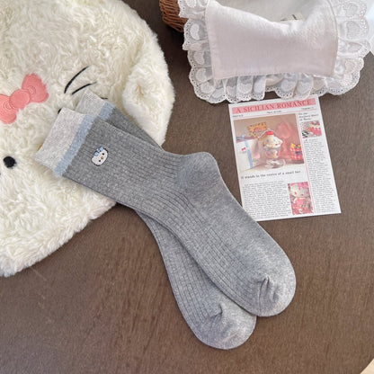 Kitty Fuzzy Trim Crew Socks