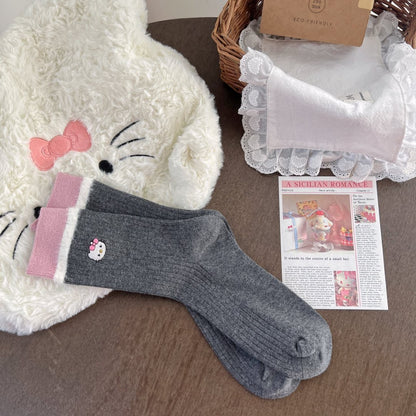 Kitty Fuzzy Trim Crew Socks