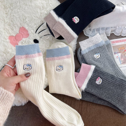 Kitty Fuzzy Trim Crew Socks