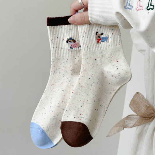Puppy Embroidered Quarter Socks