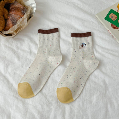 Puppy Embroidered Quarter Socks
