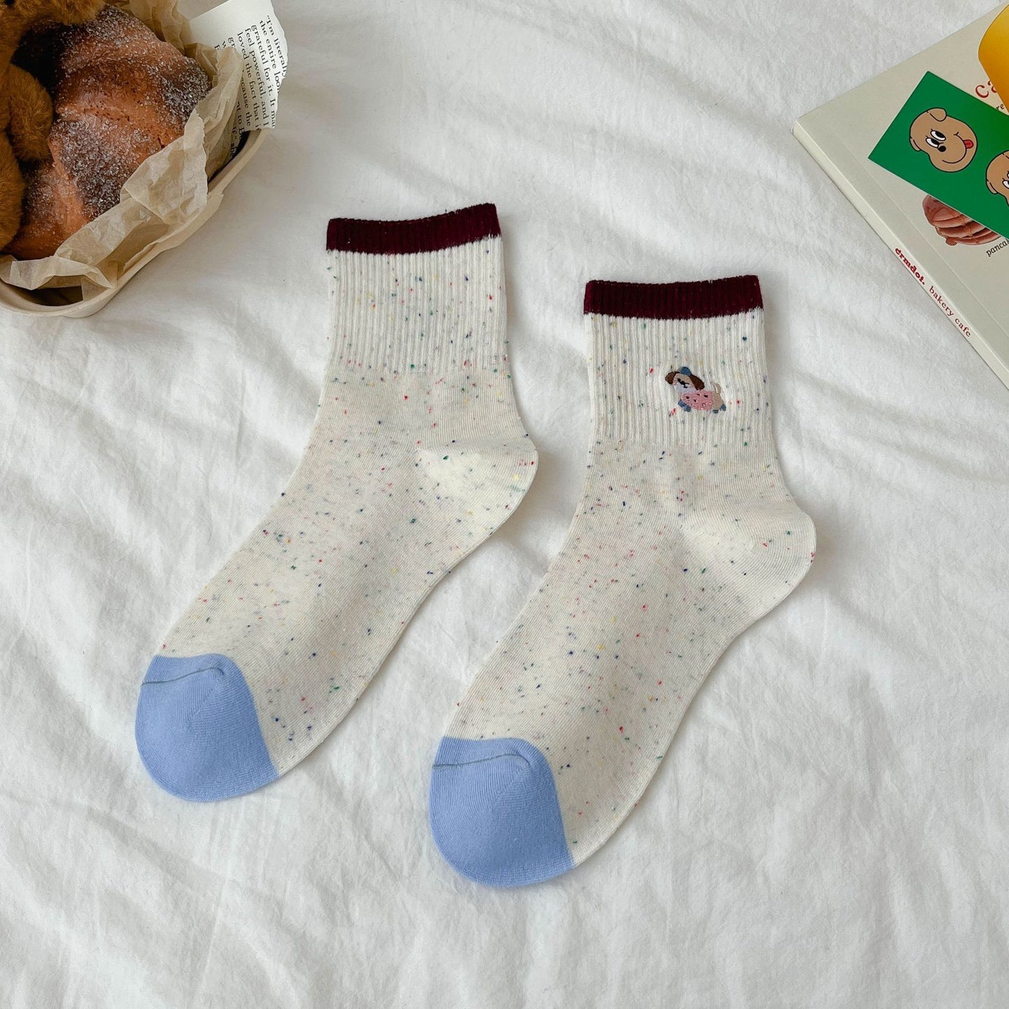 Puppy Embroidered Quarter Socks