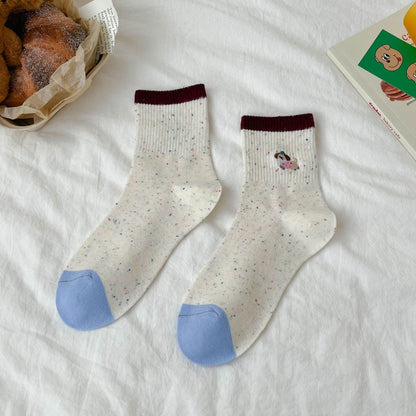 Puppy Embroidered Quarter Socks