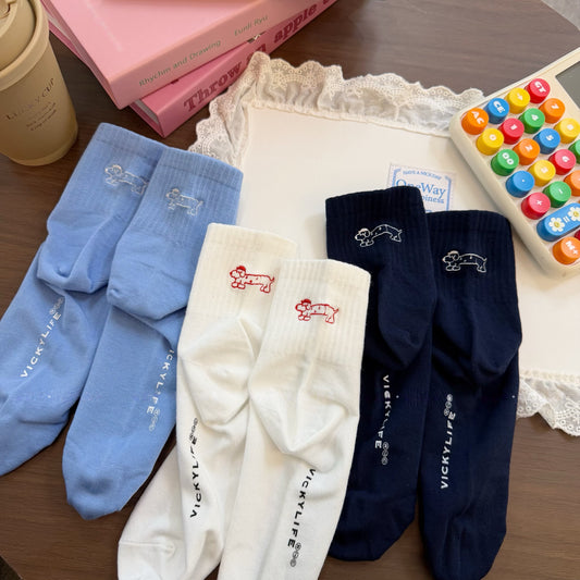 Spring Minimalist Puppy Crew Socks