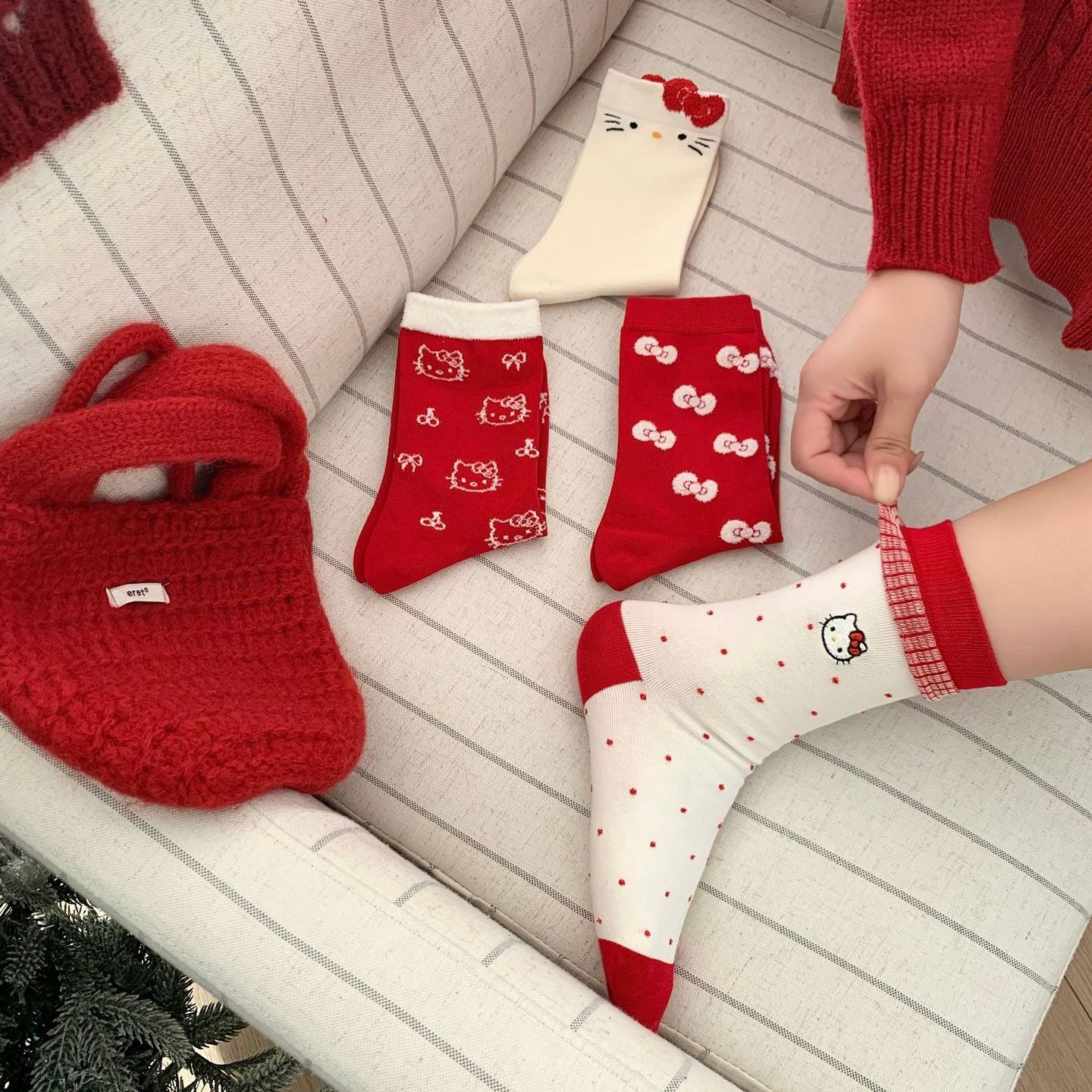 Cute Kitty Face Cotton Crew Socks