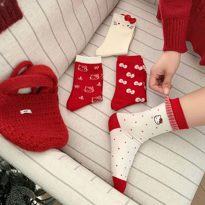 Cute Kitty Face Cotton Crew Socks