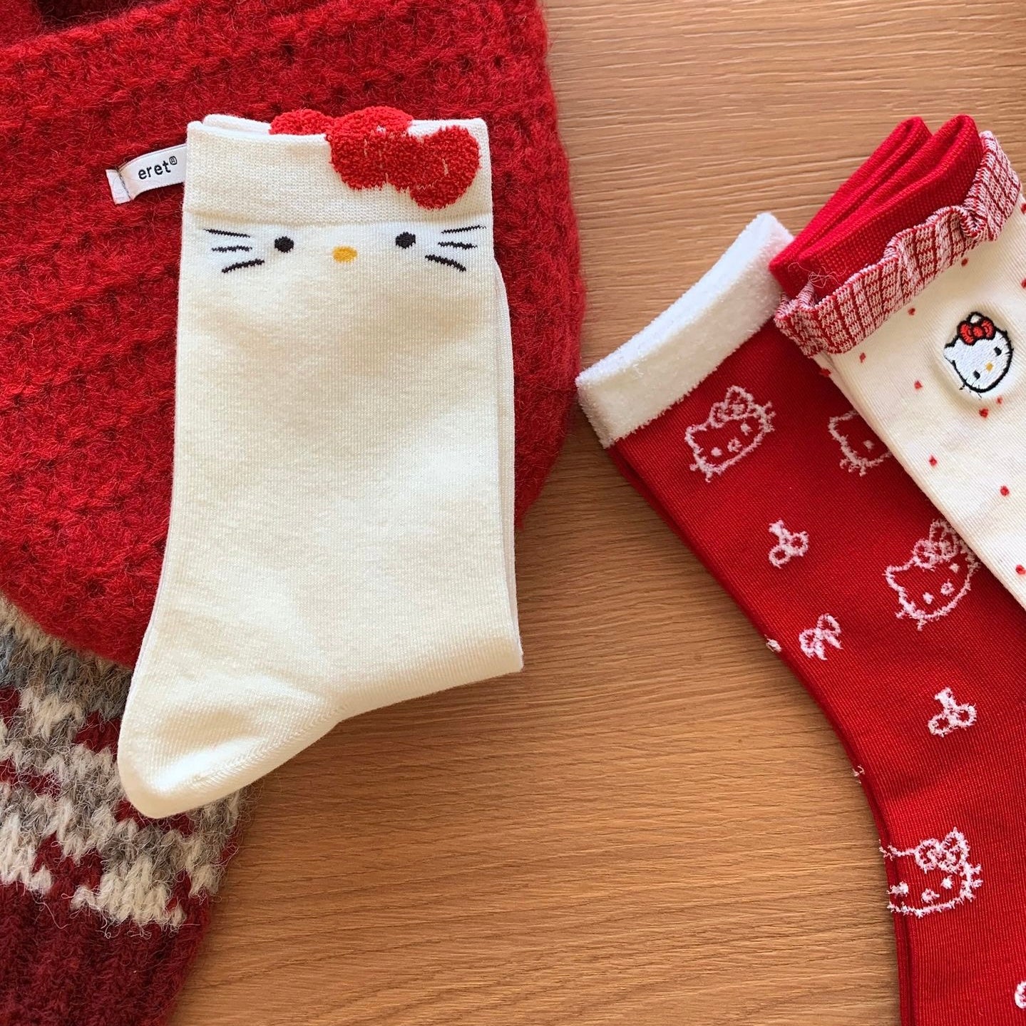 Cute Kitty Face Cotton Crew Socks