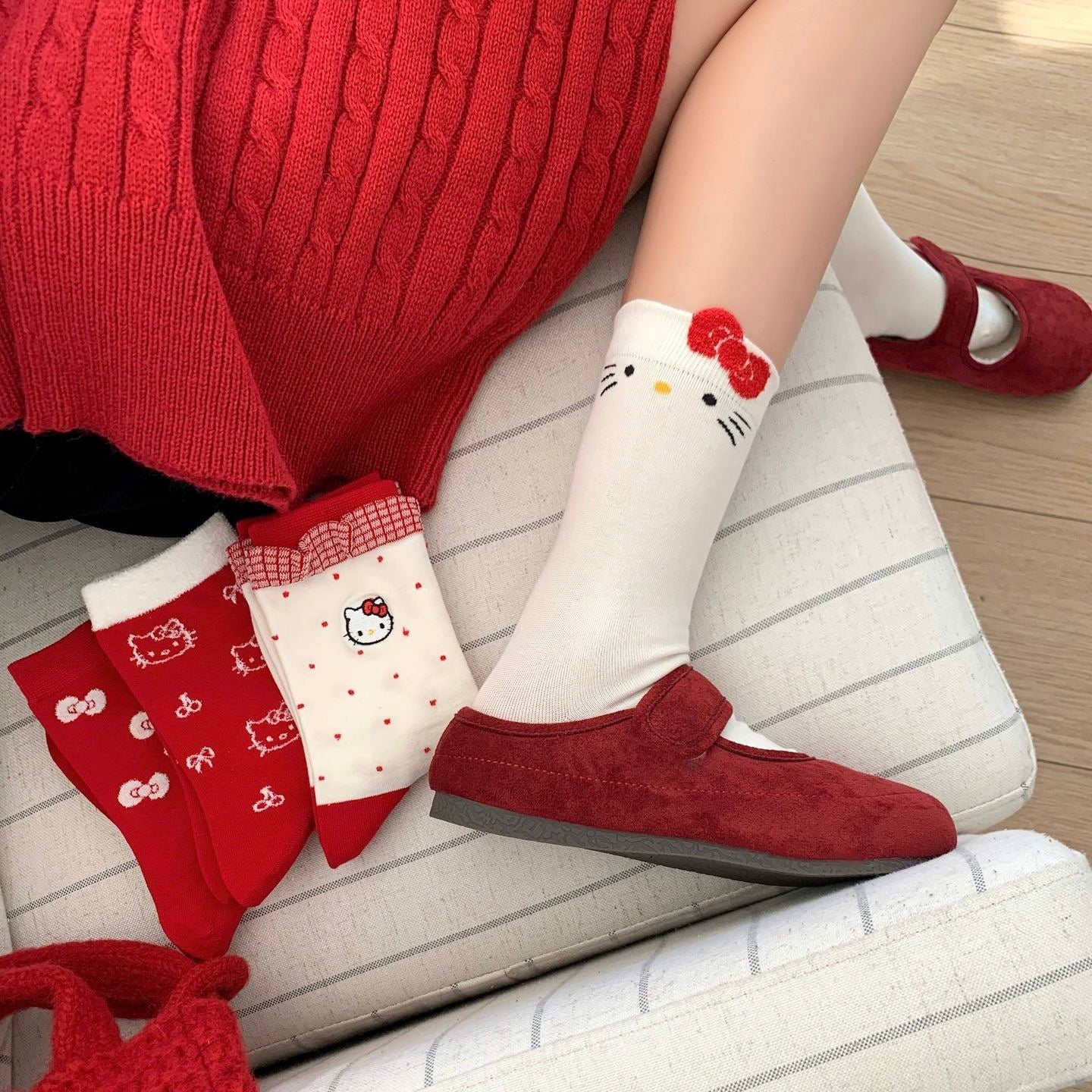 Cute Kitty Face Cotton Crew Socks