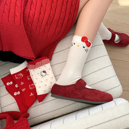 Cute Kitty Face Cotton Crew Socks