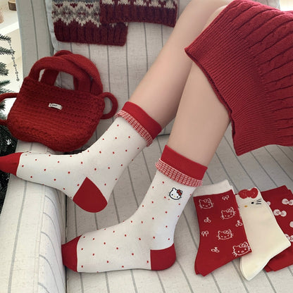 Cute Kitty Face Cotton Crew Socks