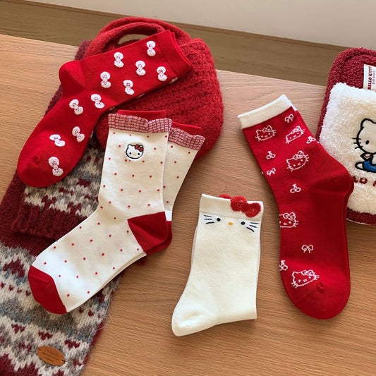 Cute Kitty Face Cotton Crew Socks