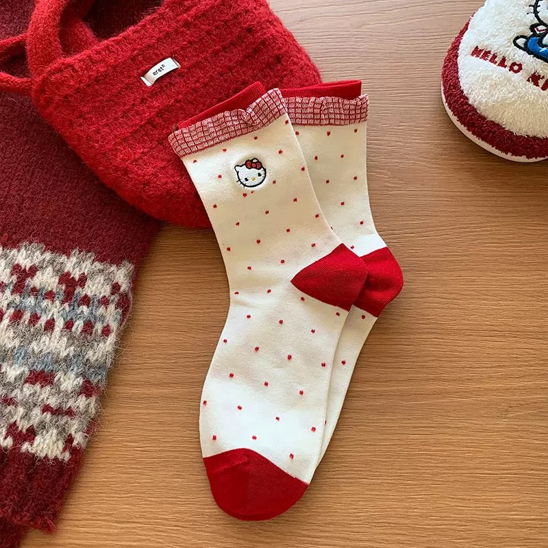 Cute Kitty Face Cotton Crew Socks