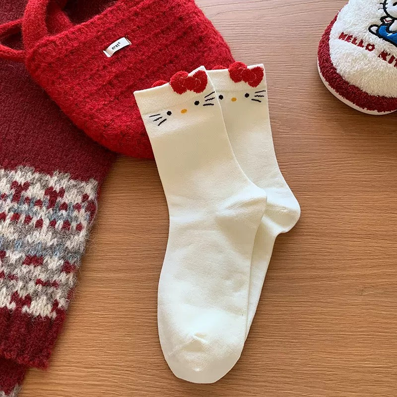 Cute Kitty Face Cotton Crew Socks