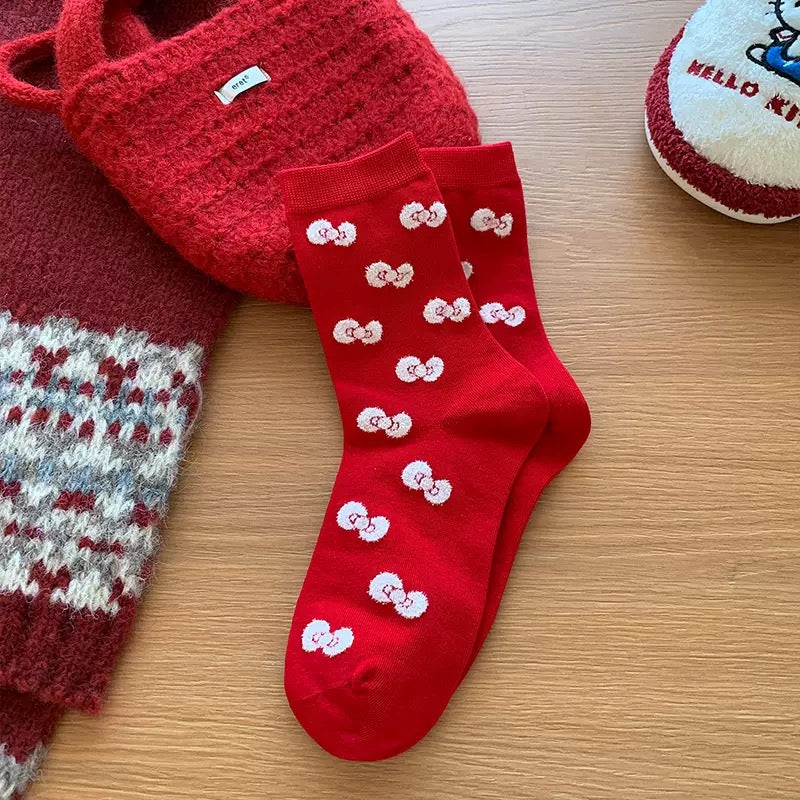 Cute Kitty Face Cotton Crew Socks