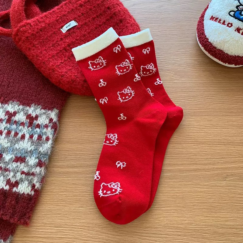 Cute Kitty Face Cotton Crew Socks