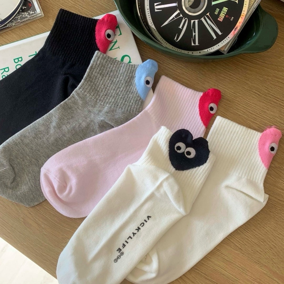 Heart Eyes Funny Quarter Socks