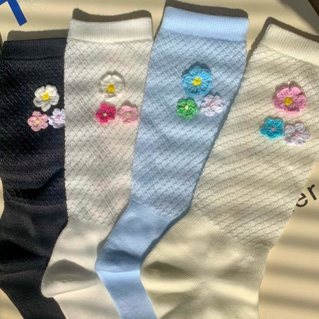 3D Crochet Flower Mesh Crew Socks