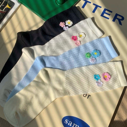3D Crochet Flower Mesh Crew Socks