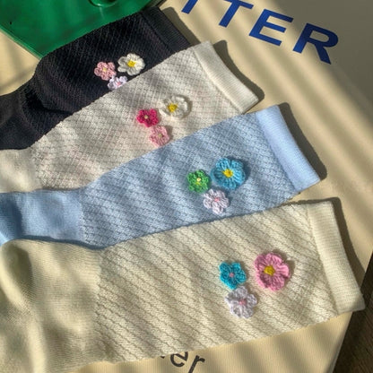 3D Crochet Flower Mesh Crew Socks