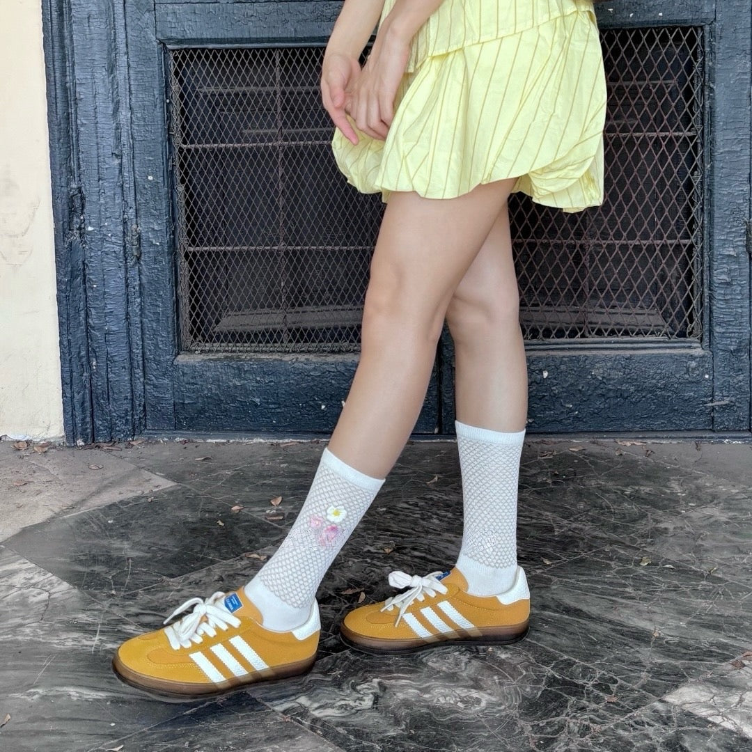 3D Crochet Flower Mesh Crew Socks