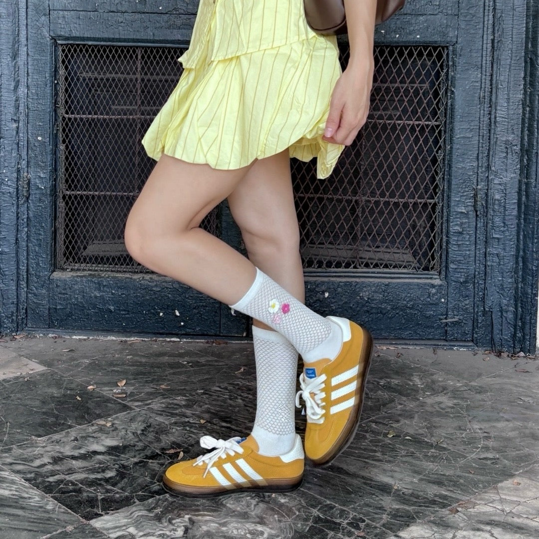 3D Crochet Flower Mesh Crew Socks