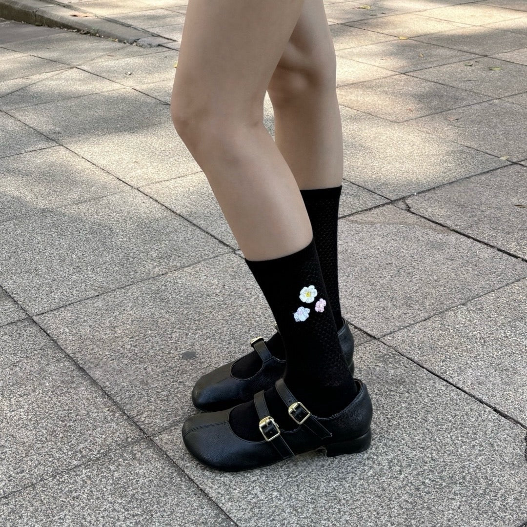 3D Crochet Flower Mesh Crew Socks