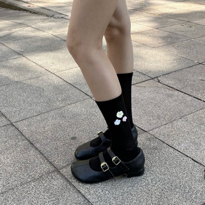 3D Crochet Flower Mesh Crew Socks