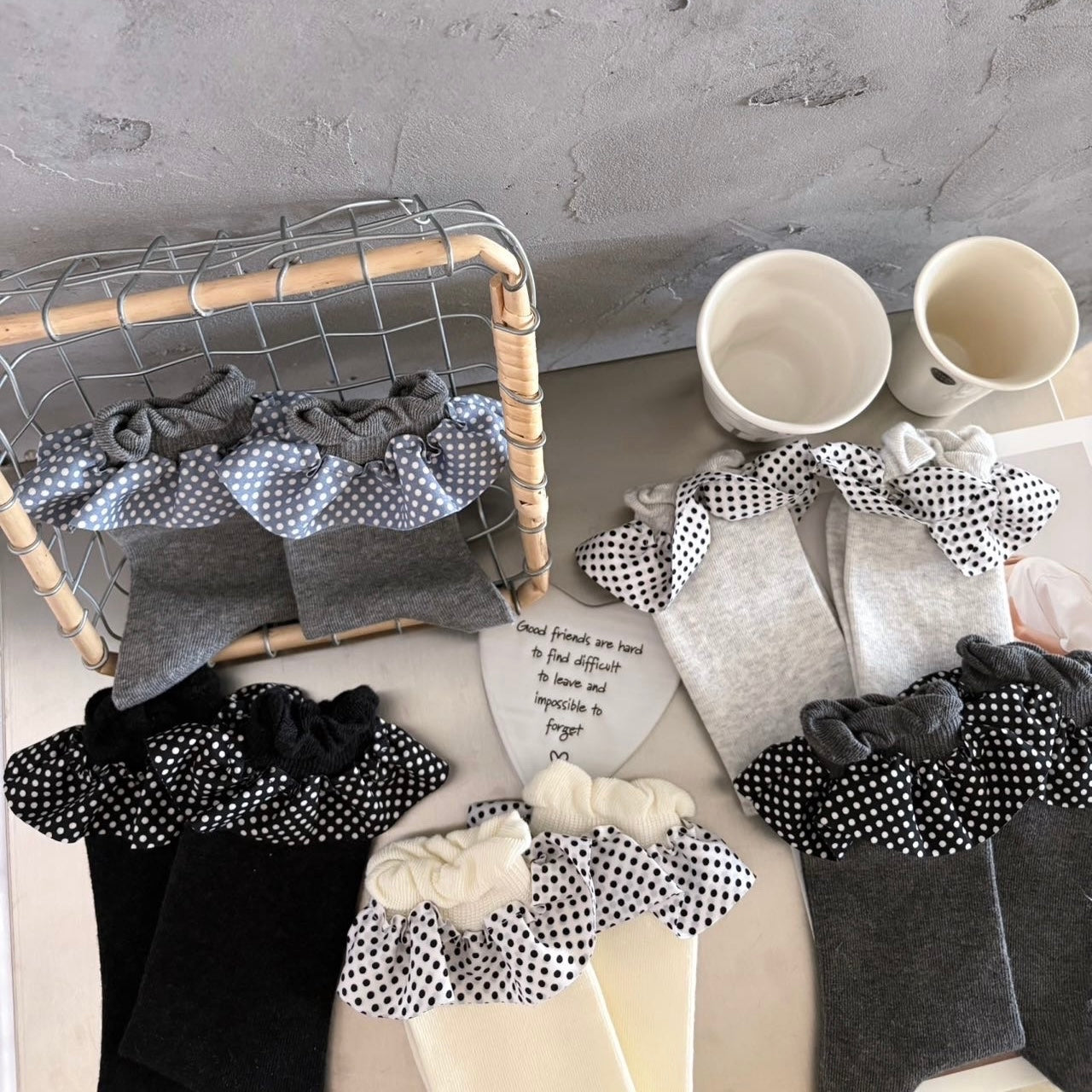 Polka Dot Lace Ruffle Crew Socks