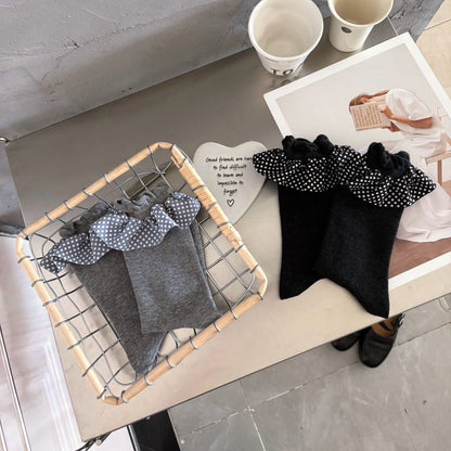 Polka Dot Lace Ruffle Crew Socks
