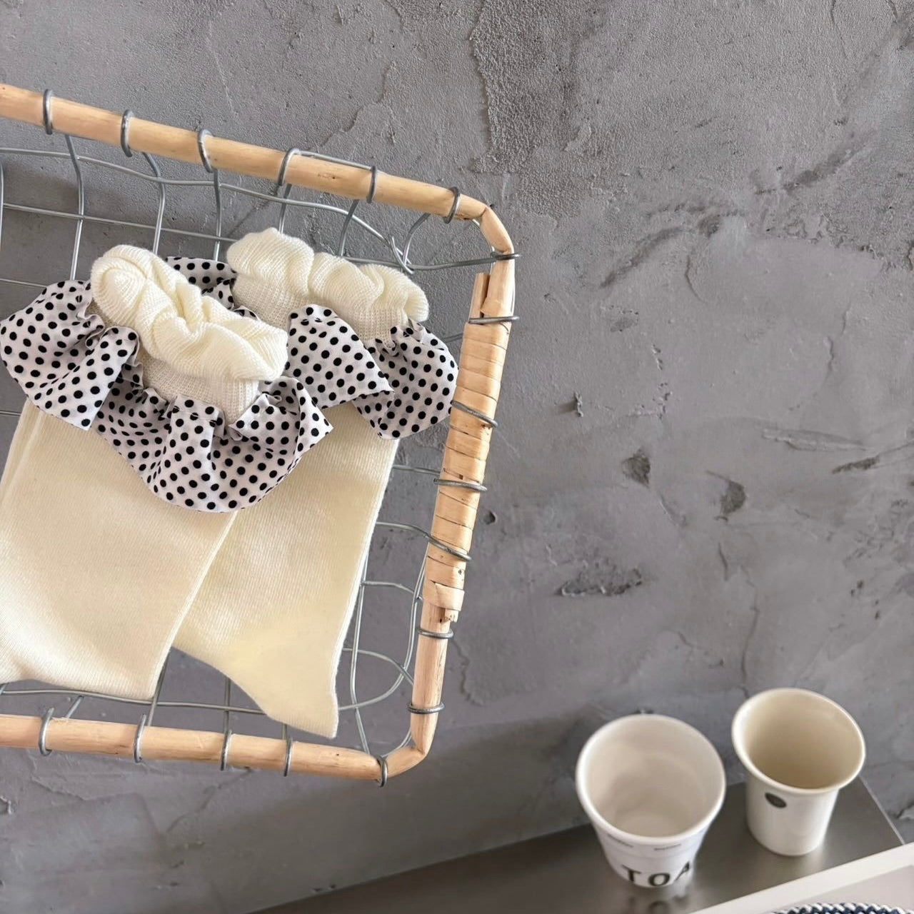 Polka Dot Lace Ruffle Crew Socks