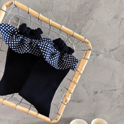 Polka Dot Lace Ruffle Crew Socks