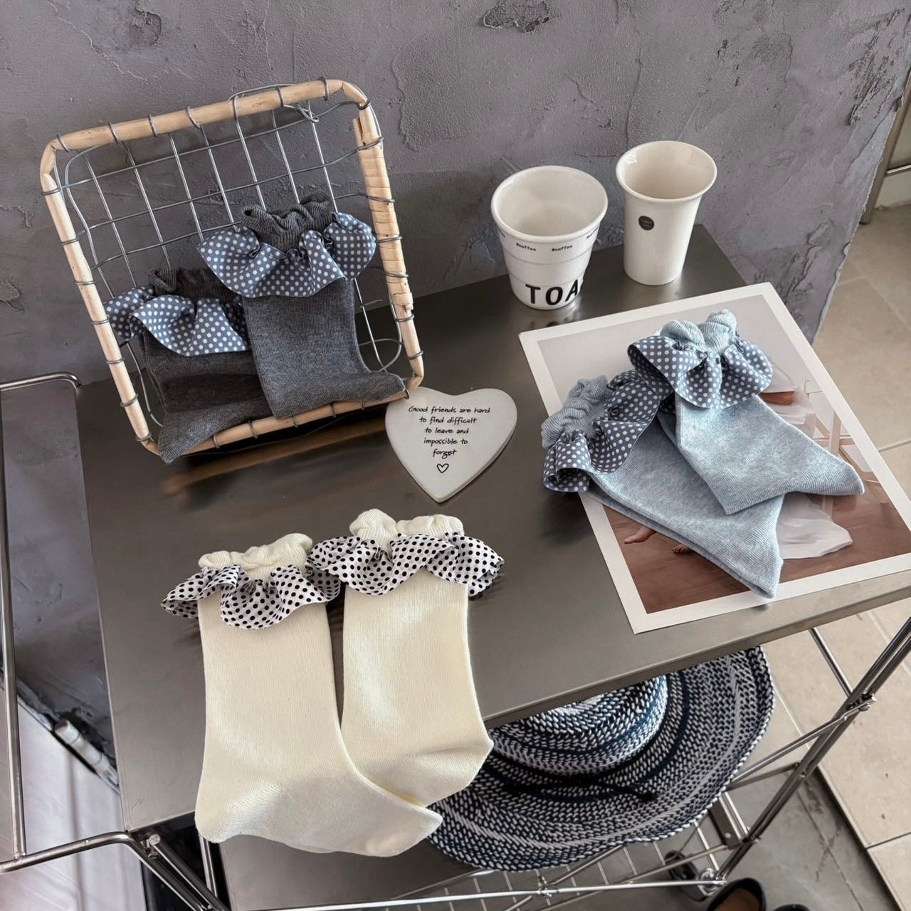 Polka Dot Lace Ruffle Crew Socks