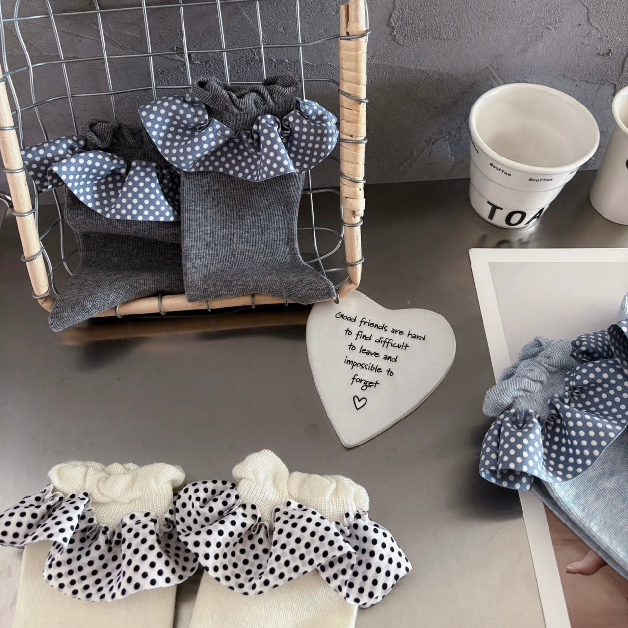 Polka Dot Lace Ruffle Crew Socks