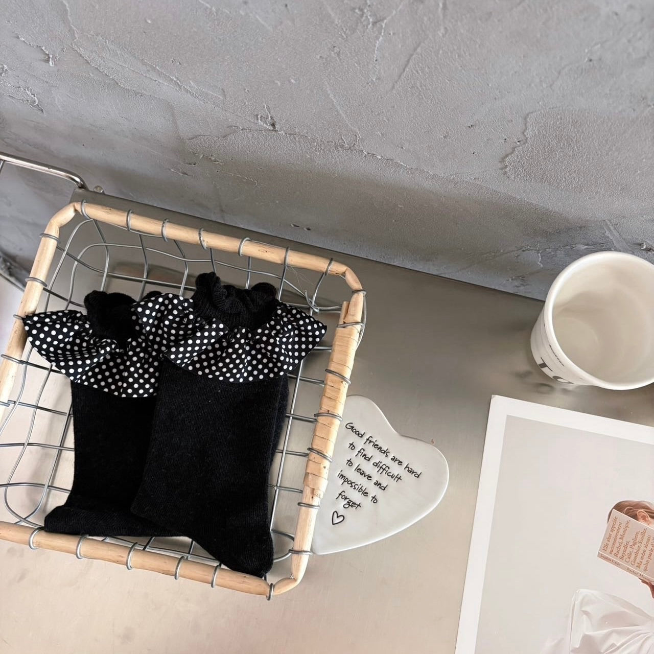 Polka Dot Lace Ruffle Crew Socks