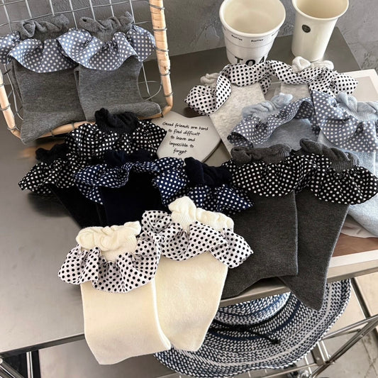 Polka Dot Lace Ruffle Crew Socks