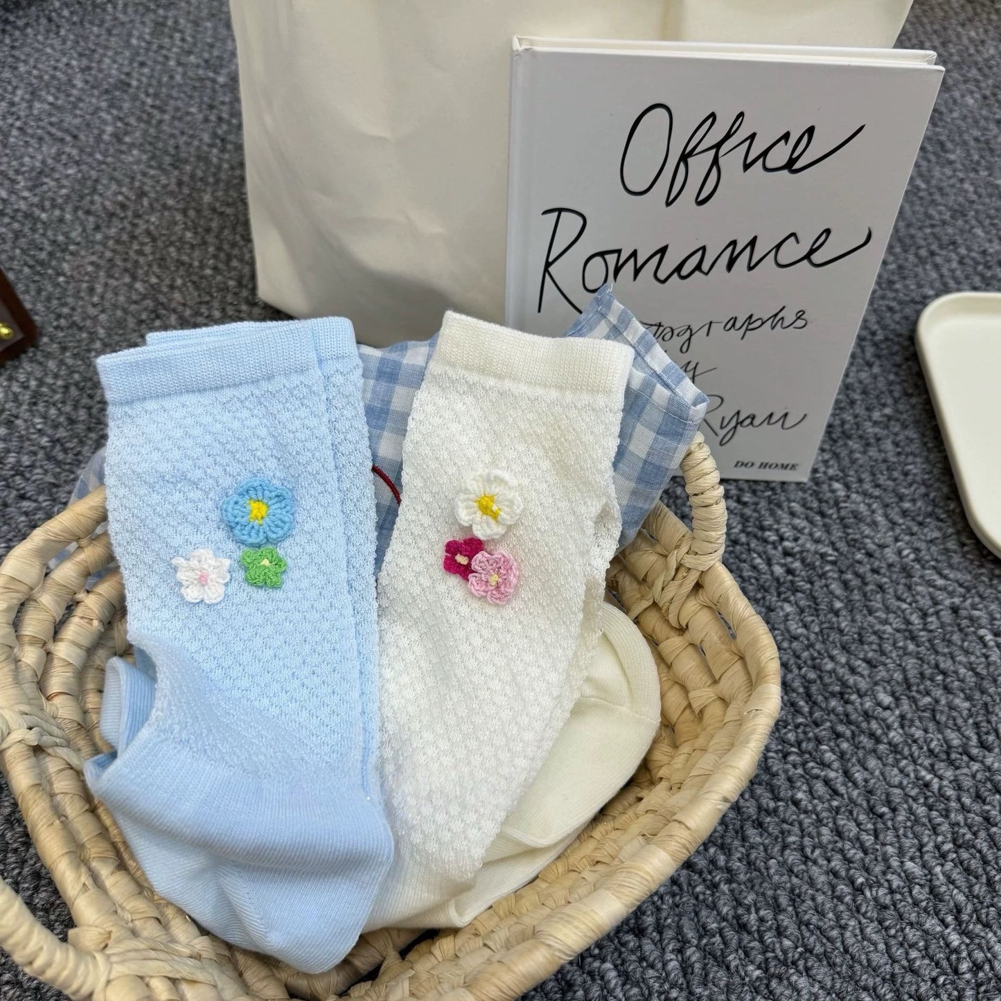 3D Crochet Flower Mesh Crew Socks