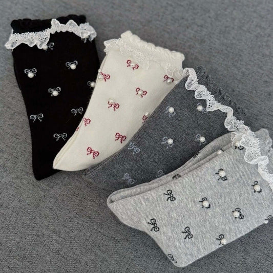 Lace Edge Women's Crew Socks - SocksParty