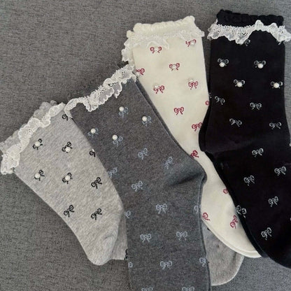 Lace Edge Women's Crew Socks - SocksParty