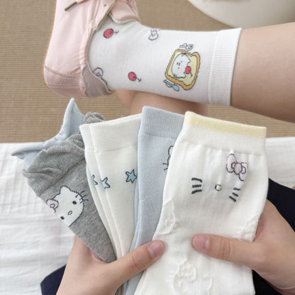 Cute Kitty Patterned Cotton Crew Socks