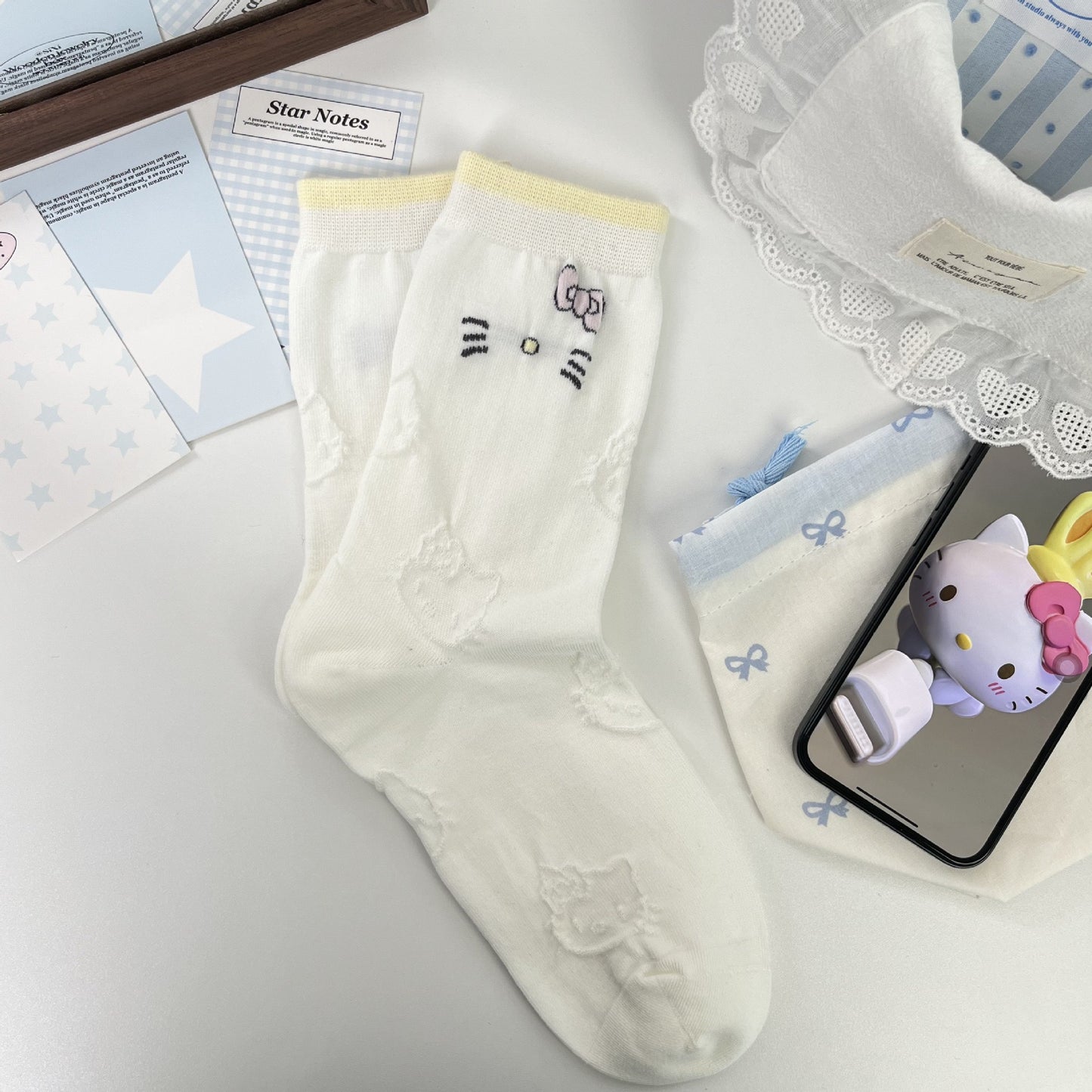 Cute Kitty Patterned Cotton Crew Socks