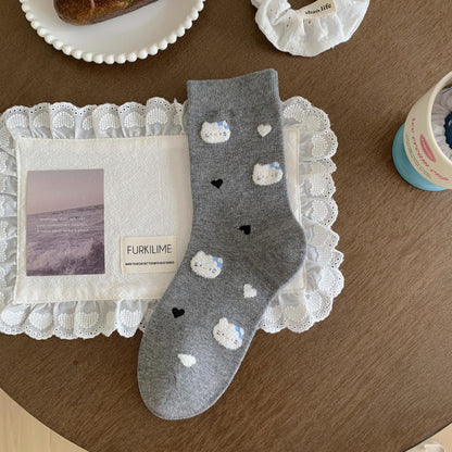 Sweet Kitty & Bow Cotton Crew Socks