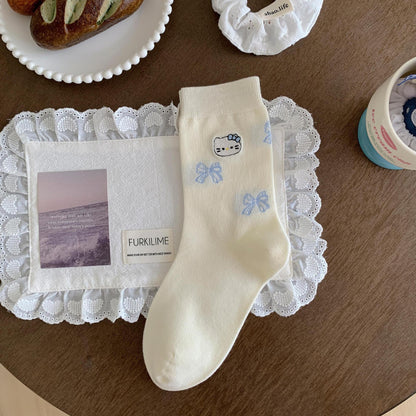 Sweet Kitty & Bow Cotton Crew Socks